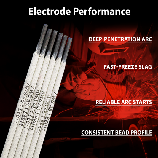 AWS E6011 1/8 in (3.2 mm), 11 lb (5 kg) Box Stick Welding Electrodes – Deep Penetration, All Position, Welds Dirty or Rusty Steel, AC/DC