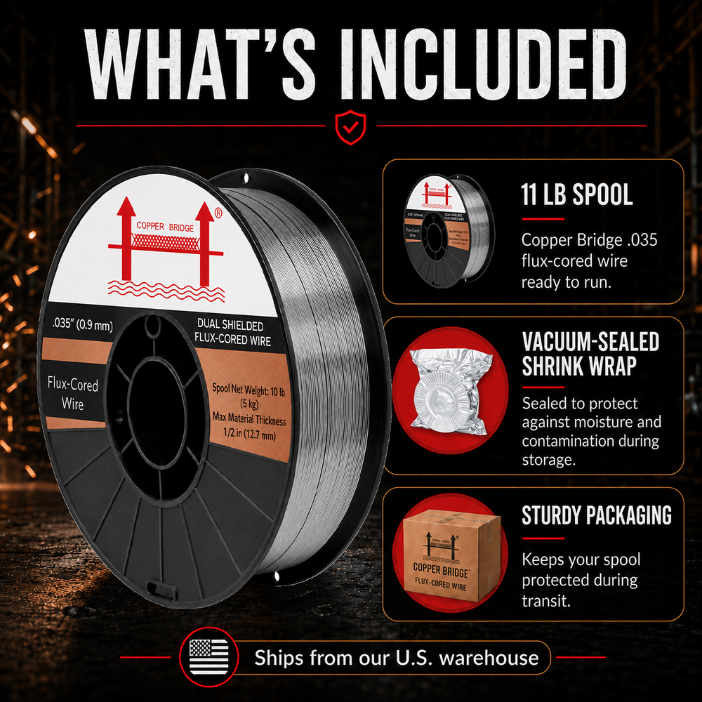 AWS E71T-1C .035 in (0.9 mm), 10 lb (5 kg) Spool, Dual Shielded Flux-Cored Wire