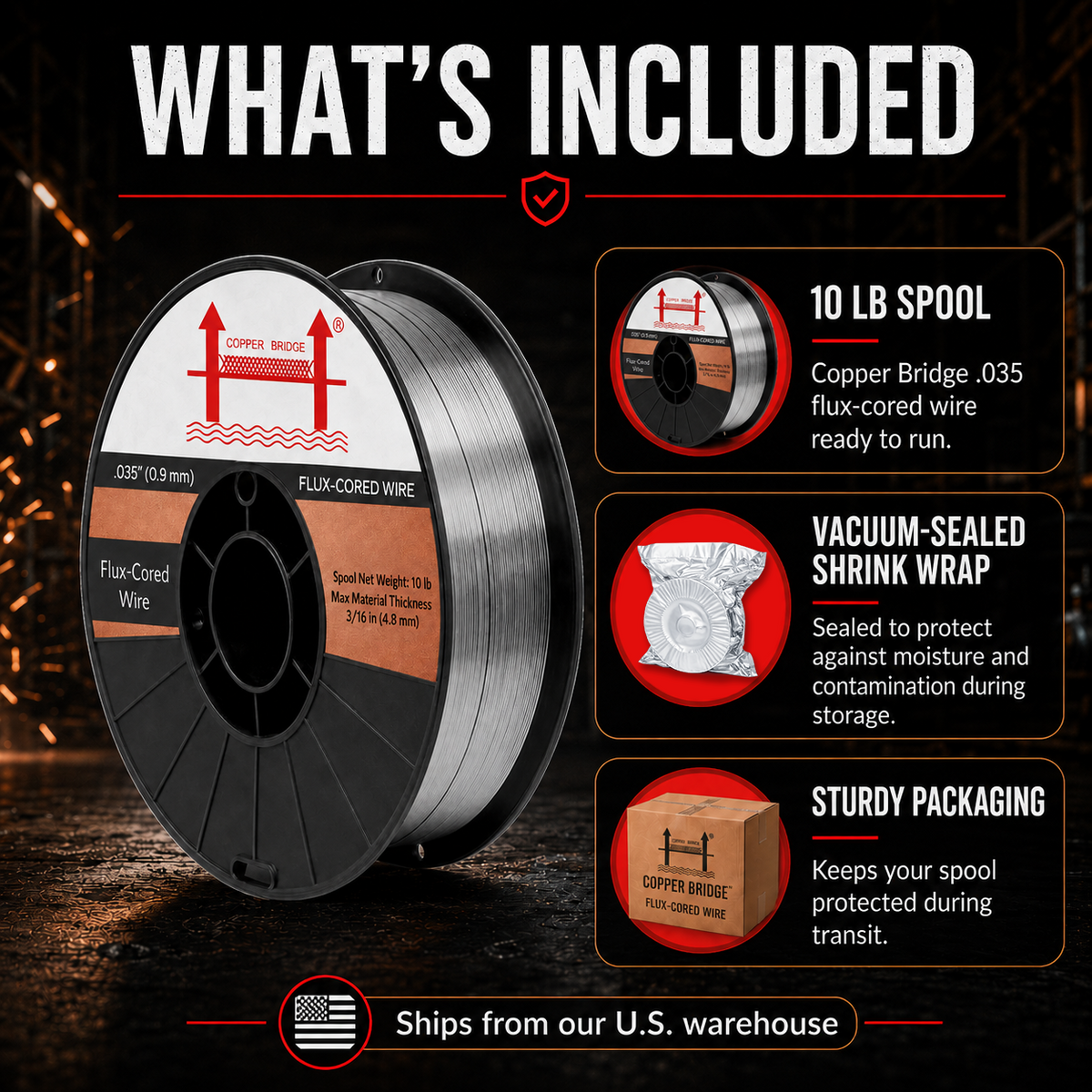 AWS E71T-GS 10 lb (5 kg) Spool Gasless Flux-Cored Wire "Innershield Style"