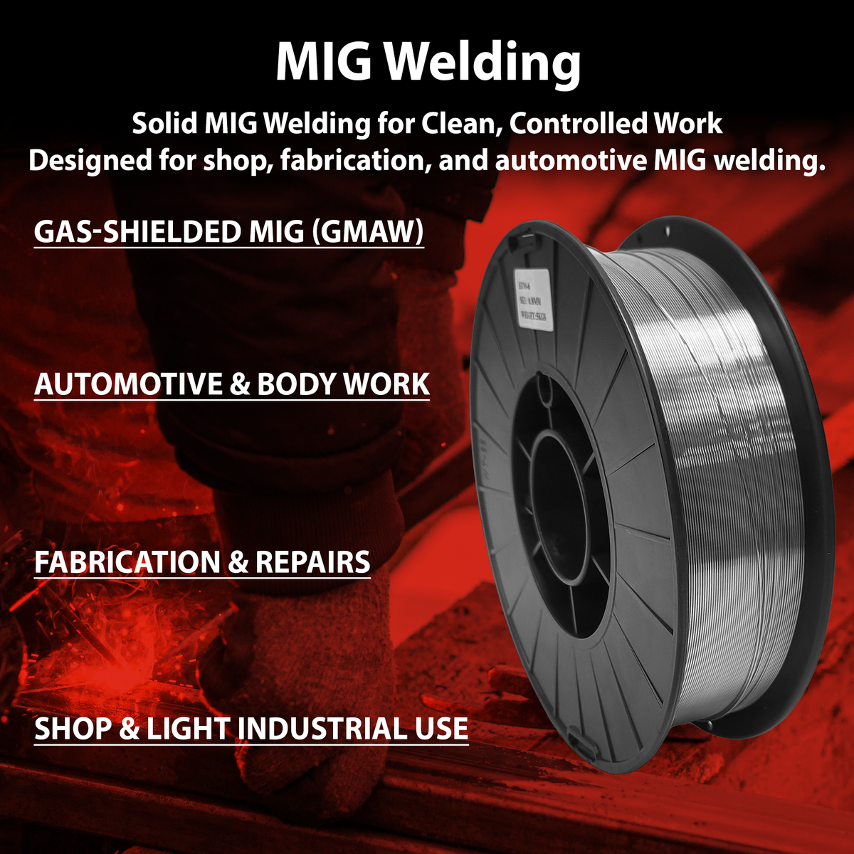 AWS E71T-GS .030 in (0.8 mm) 11 lb (5 kg) Spool Gasless Flux-Cored Wire "Innershield Style" – Self-Shielded, Smooth Arc, Mild Steel, DCEN