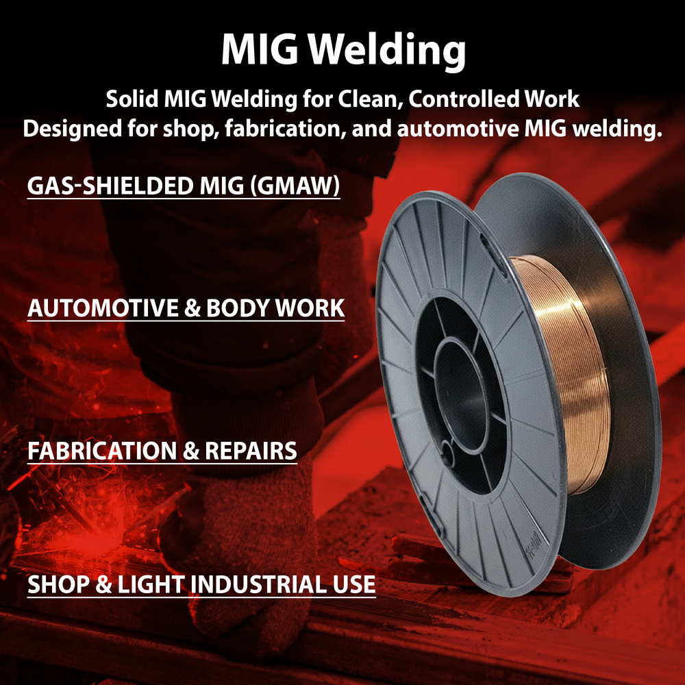 AWS ER70S-6 .030 in (0.8 mm) 33 lb (15 kg) Spool Solid MIG Wire – High Deoxidizer, Smooth Arc, Mild Steel, DCEP