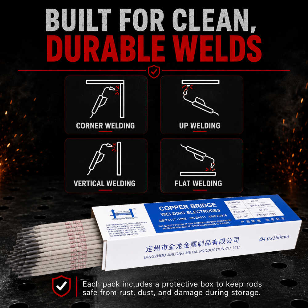 AWS E7018 3/32 in (2.4 mm), 11 lb (5 kg) Box Stick Welding Electrodes – Low Hydrogen, All Position, High Strength, AC/DC Compatible