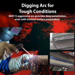 AWS E6011 3/32 in (2.4 mm), 11 lb (5 kg) Box Stick Welding Electrodes – Deep Penetration, All Position, Welds Dirty or Rusty Steel, AC/DC