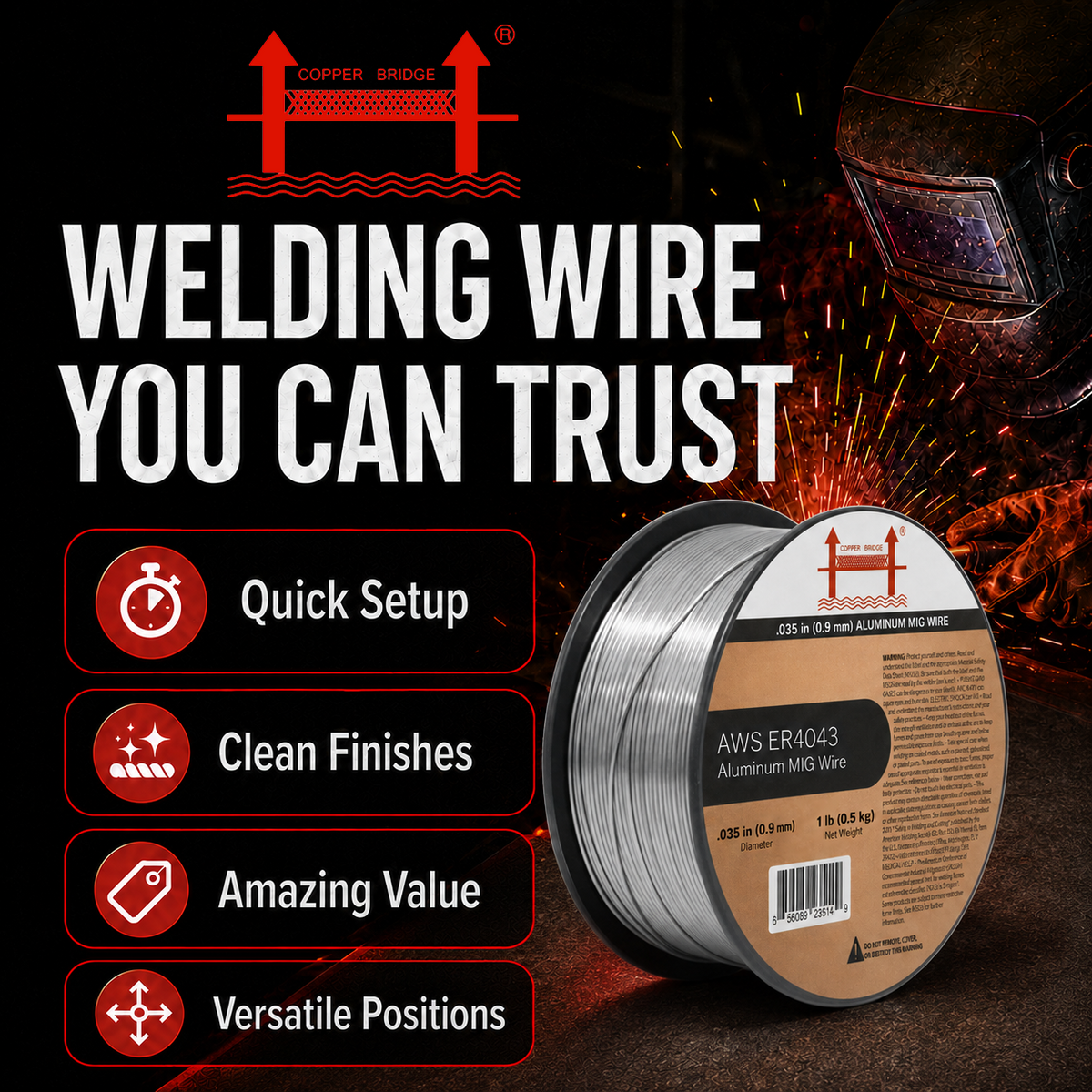 AWS ER4043 .035 in (0.9 mm) 1 lb (0.5 kg) Spool Aluminum MIG Wire