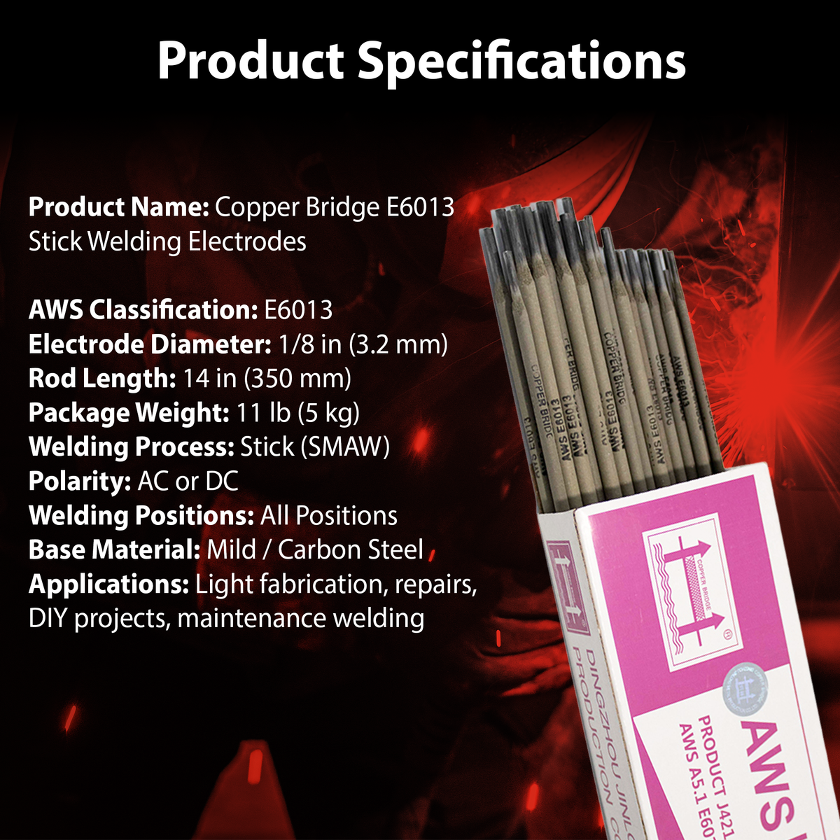 AWS E6013 10 lb (5 kg) Box Stick Welding Electrodes