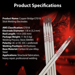 AWS E7018 1/8 in (3.2 mm), 11 lb (5 kg) Box Stick Welding Electrodes – Low Hydrogen, All Position, High Strength, AC/DC Compatible