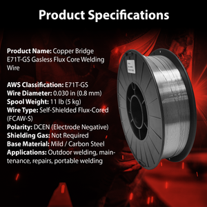 AWS E71T-GS .030 in (0.8 mm) 11 lb (5 kg) Spool Gasless Flux-Cored Wire "Innershield Style" – Self-Shielded, Smooth Arc, Mild Steel, DCEN