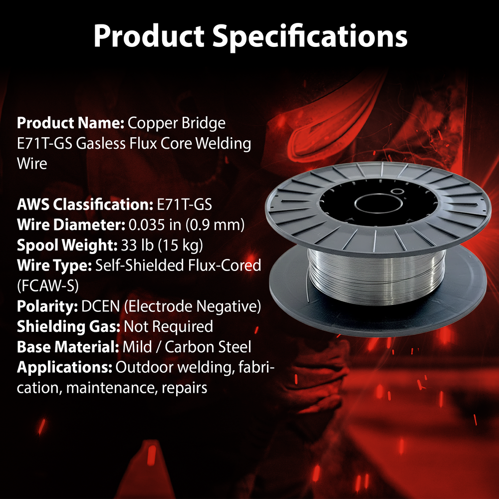 AWS E71T-GS 33 lb (15 kg) Spool Gasless Flux-Cored Wire "Innershield Style"