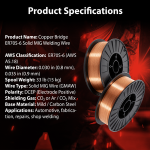 AWS ER70S-6 33 lb (15 kg) Spool Solid MIG Wire