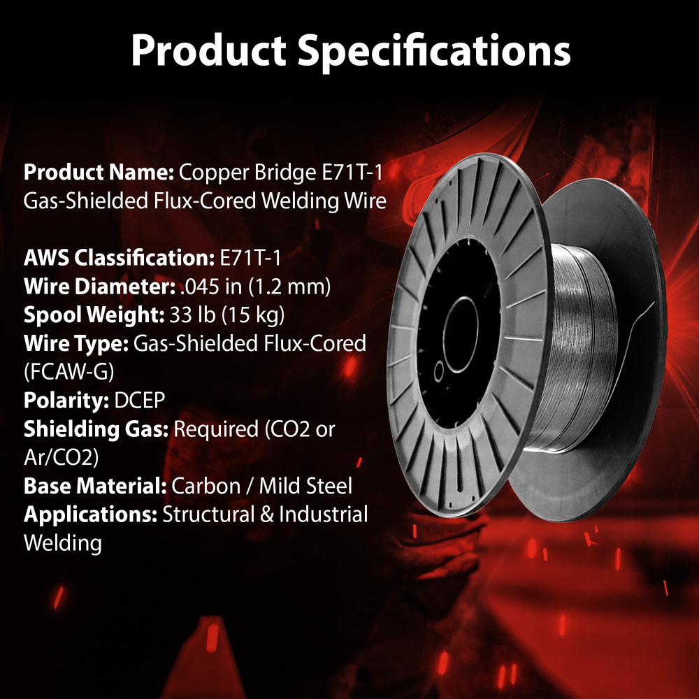 AWS E71T-1C .045 in (1.2 mm), 33 lb (15 kg) Spool, Dual Shielded Flux-Cored Wire