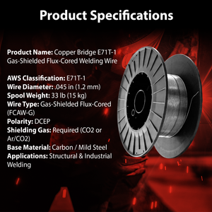 AWS E71T-1C .045 in (1.2 mm), 33 lb (15 kg) Spool, Dual Shielded Flux-Cored Wire